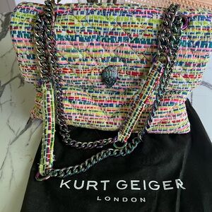 KURT GEIGER LONDON rainbow colored front flap bag with duster